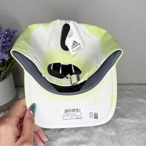 NWT Adidas Aeroready Lime Green & White Tie Dye Watercolor Relaxed Baseball Hat - Picture 4 of 7